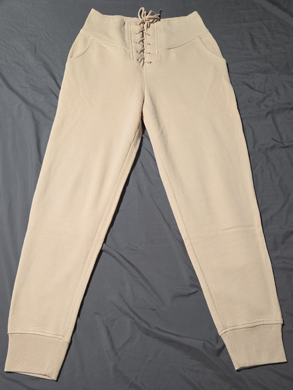 Women's Lace-Up Waist Sweatpants in Cream